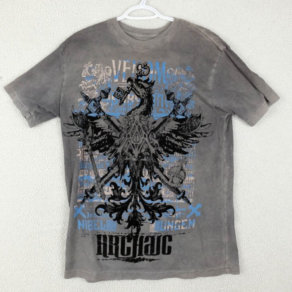 Archaic T Shirt Mens Large Gray Blue Gothic Crew Retro 90S Short Sleeve